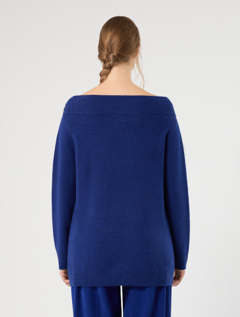 Wool and alpaca sweater with rhinestone detail - CORNFLOWER BLUE - Marina Rinaldi - 4