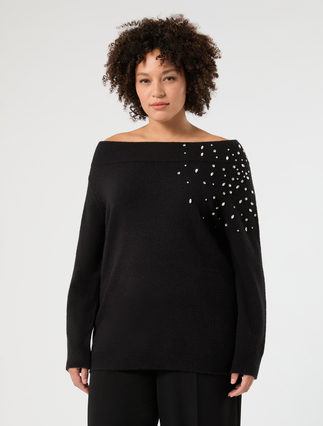 Maglia in lana e alpaca con strass - NERO - Marina Rinaldi - 3