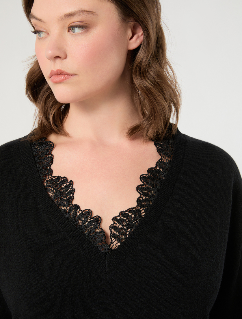 Pullover aus Wolle mit Spitze - SCHWARZ - Marina Rinaldi - 5