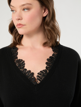 Pullover aus Wolle mit Spitze - SCHWARZ - Marina Rinaldi - 5