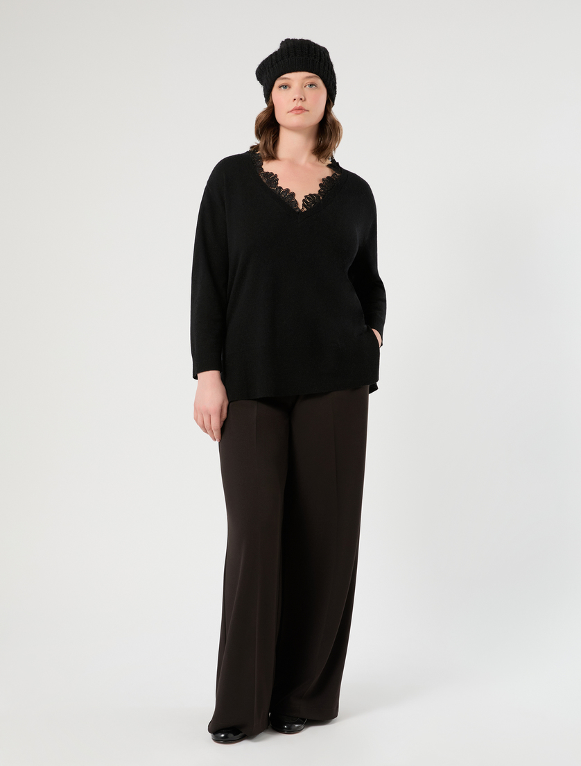 Pullover aus Wolle mit Spitze - SCHWARZ - Marina Rinaldi - 2