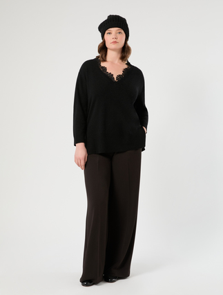 Pullover aus Wolle mit Spitze - SCHWARZ - Marina Rinaldi - 2