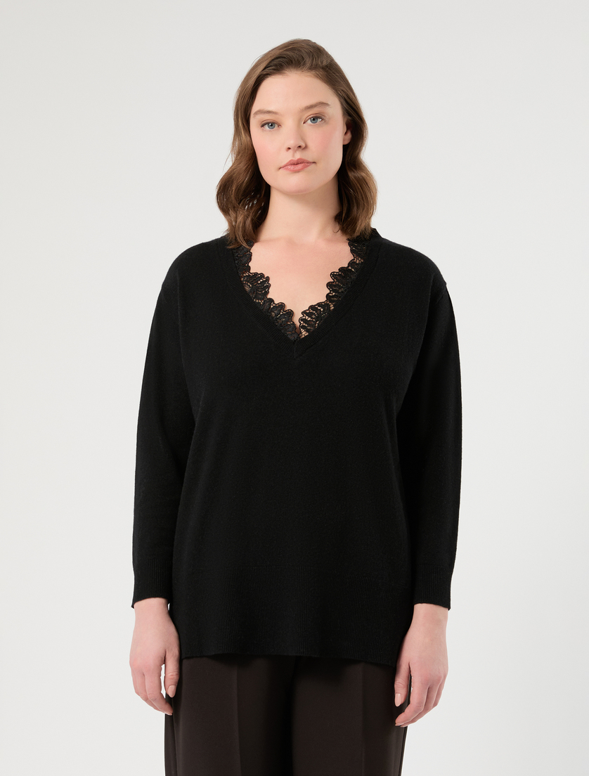 Pullover aus Wolle mit Spitze - SCHWARZ - Marina Rinaldi - 3