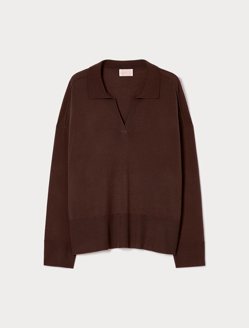 Wool-blend polo sweater - COCOA - Marina Rinaldi