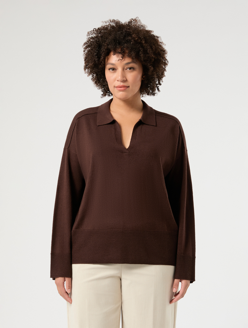 Wool-blend polo sweater - COCOA - Marina Rinaldi - 3