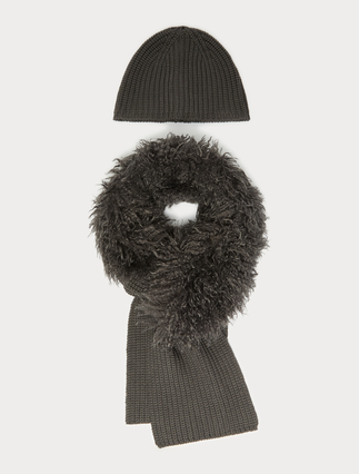 Knit beanie and scarf - MEDIUM GREY