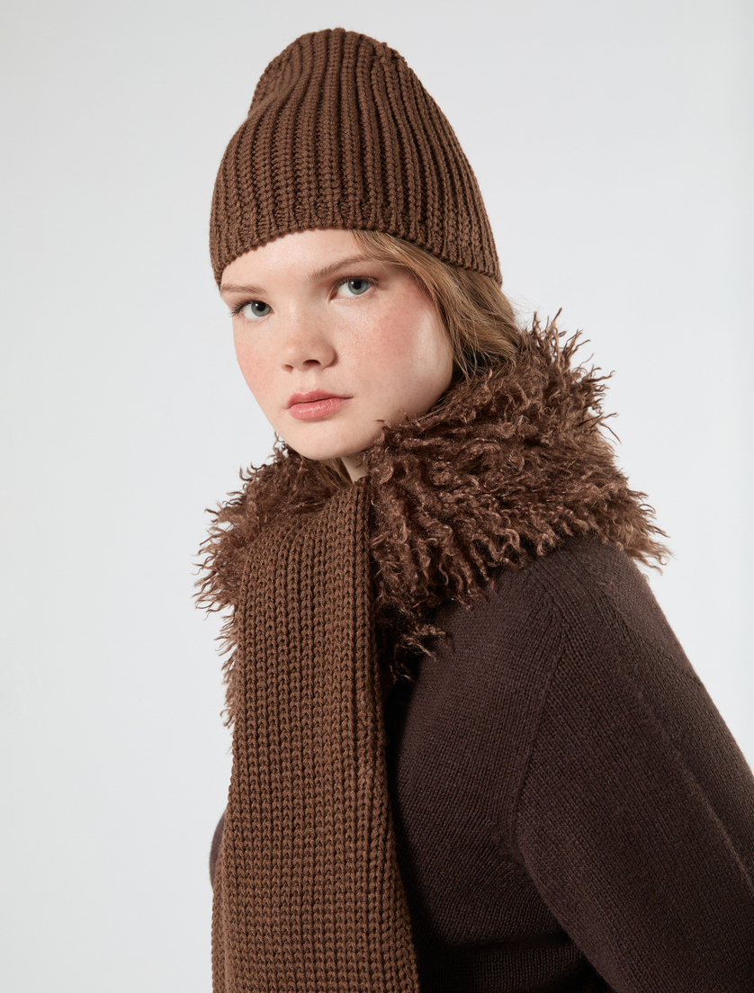 Knit beanie and scarf - BROWN - Marina Rinaldi