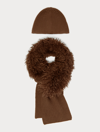 Knit beanie and scarf - BROWN - Marina Rinaldi - 3