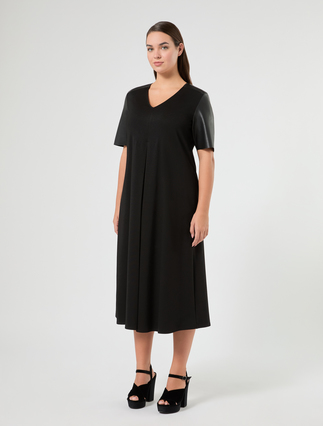 Abito in jersey e tessuto spalmato - NERO - Marina Rinaldi - 3