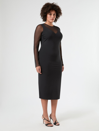 Abito in jersey e tulle - NERO - Marina Rinaldi - 3