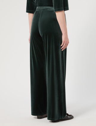 Pantaloni wide leg in jersey di velluto - VERDE BOSCO - Marina Rinaldi - 4