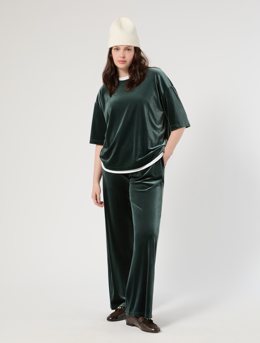 Pantaloni wide leg in jersey di velluto - VERDE BOSCO - Marina Rinaldi - 2