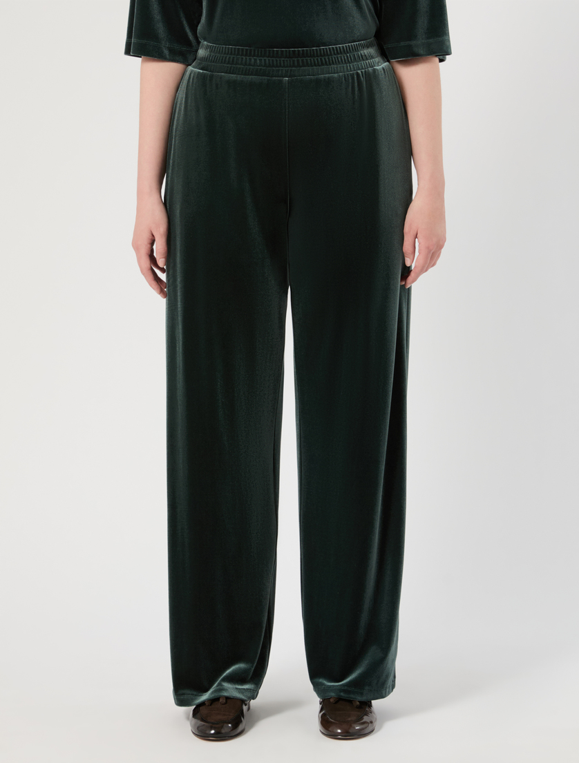 Pantaloni wide leg in jersey di velluto - VERDE BOSCO - Marina Rinaldi - 3
