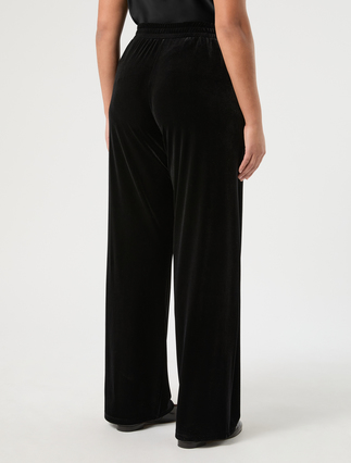 Pantaloni wide leg in jersey di velluto - NERO - Marina Rinaldi - 4