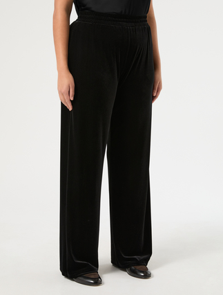 Pantaloni wide leg in jersey di velluto - NERO - Marina Rinaldi - 3