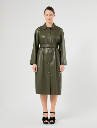 Coated jersey trench coat - OLIVE GREEN