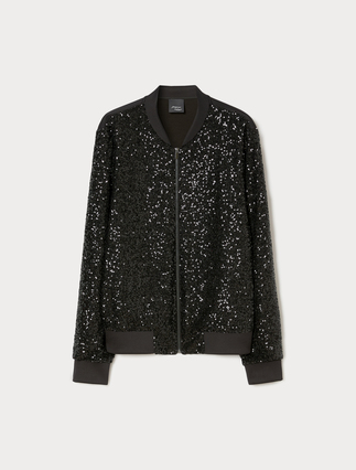 Embroidered tulle bomber jacket - BLACK - Marina Rinaldi - 1