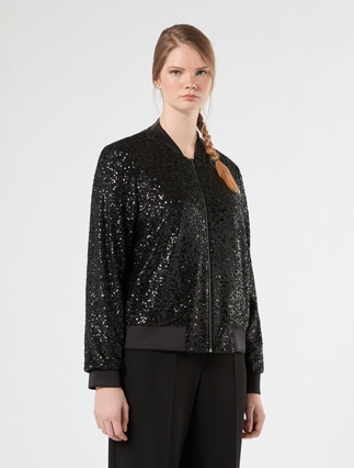 Embroidered tulle bomber jacket - BLACK