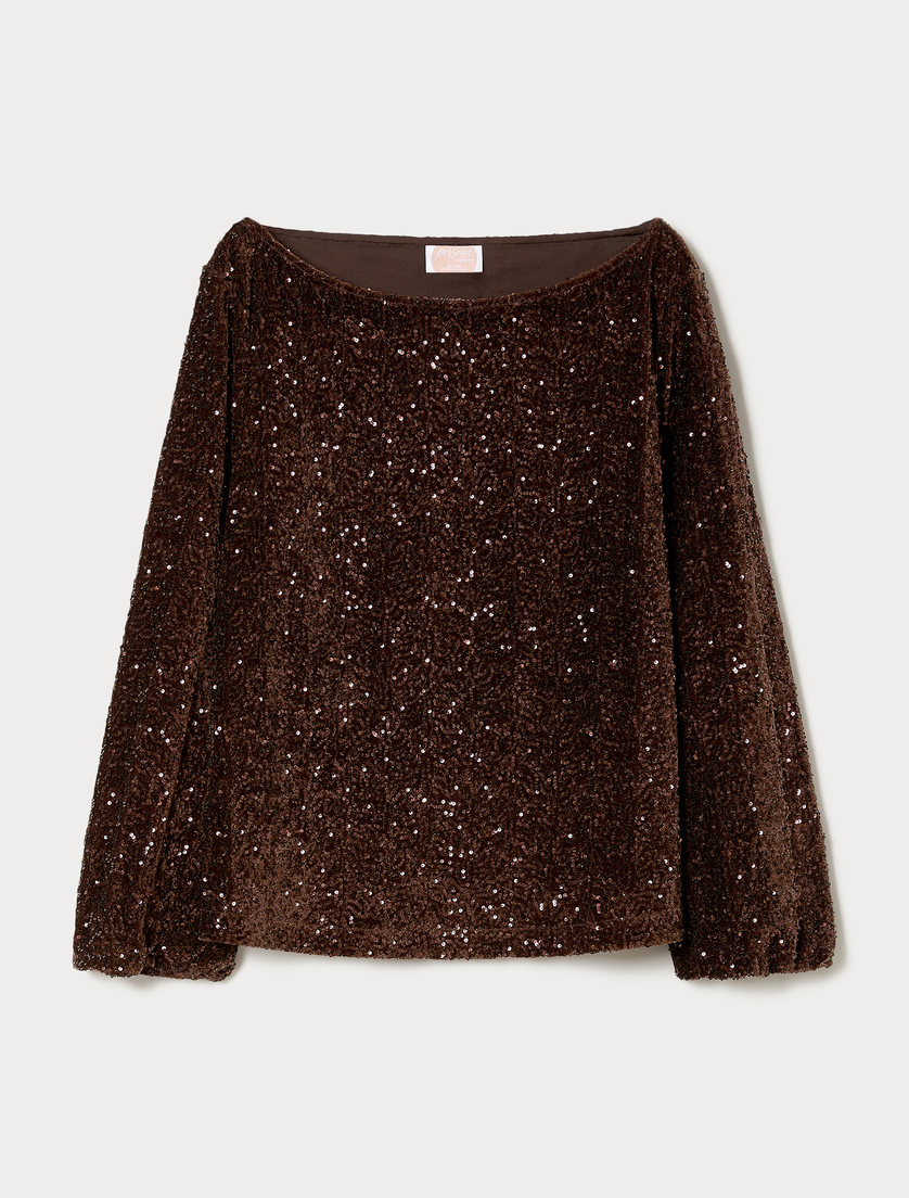 Bestickte Bluse aus Chenille - KAKAO - Marina Rinaldi