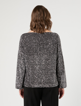 Bestickte Bluse aus Chenille - MITTELGRAU - Marina Rinaldi - 4