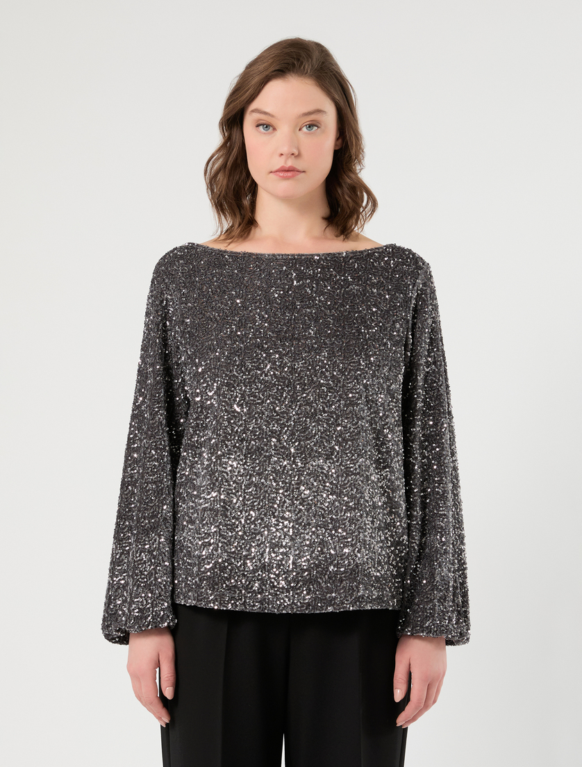 Bestickte Bluse aus Chenille - MITTELGRAU - Marina Rinaldi - 3
