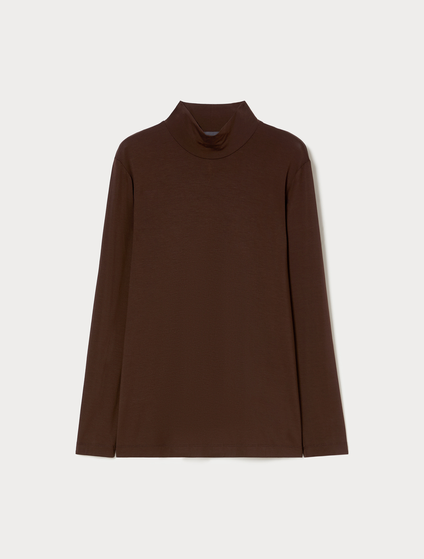 Jersey mock-neck T-shirt - COCOA - Marina Rinaldi