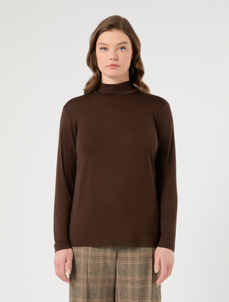 Jersey mock-neck T-shirt - COCOA