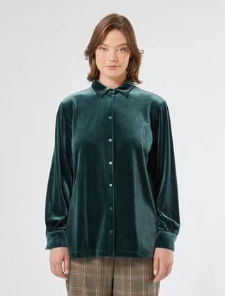 Bluse aus Samt-Jersey - DOUNKEL-GRUEN