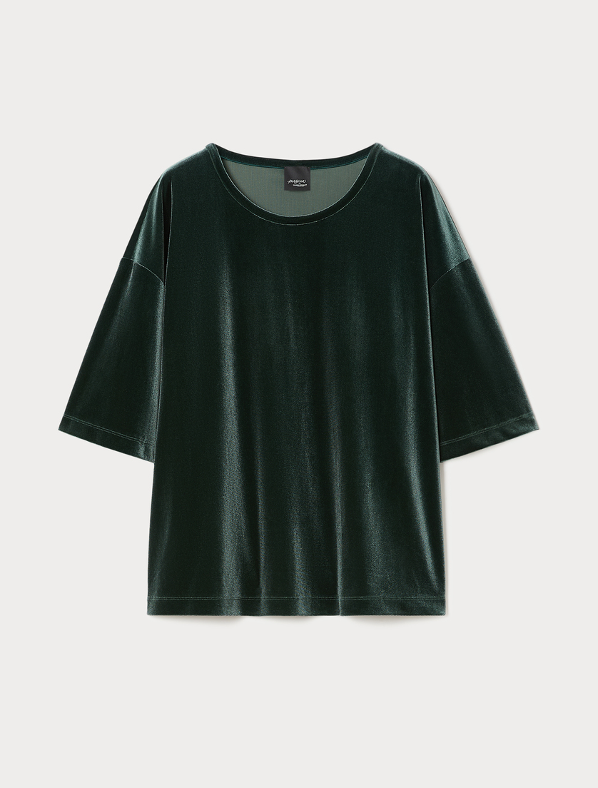 T-shirt in jersey di velluto - VERDE BOSCO - Marina Rinaldi