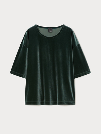 T-shirt in jersey di velluto - VERDE BOSCO - Marina Rinaldi - 1