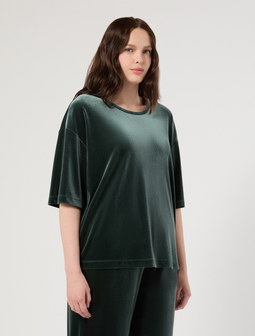 T-shirt in jersey di velluto - VERDE BOSCO - Marina Rinaldi - 3