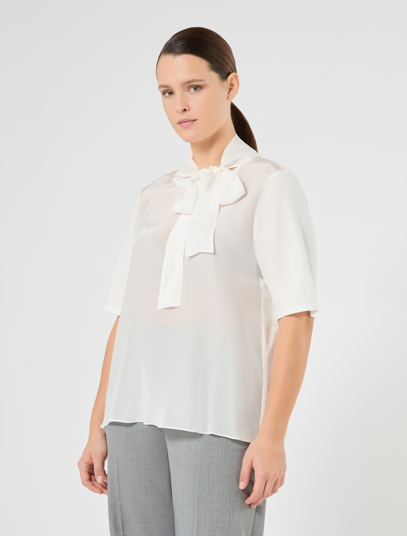 Jersey and crepe de chine T-shirt - WHITE - Marina Rinaldi - 3