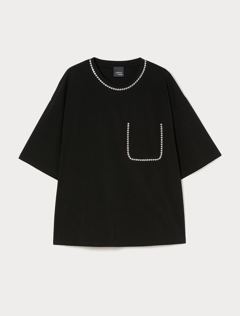 T-shirt in jersey di cotone stretch - NERO - Marina Rinaldi