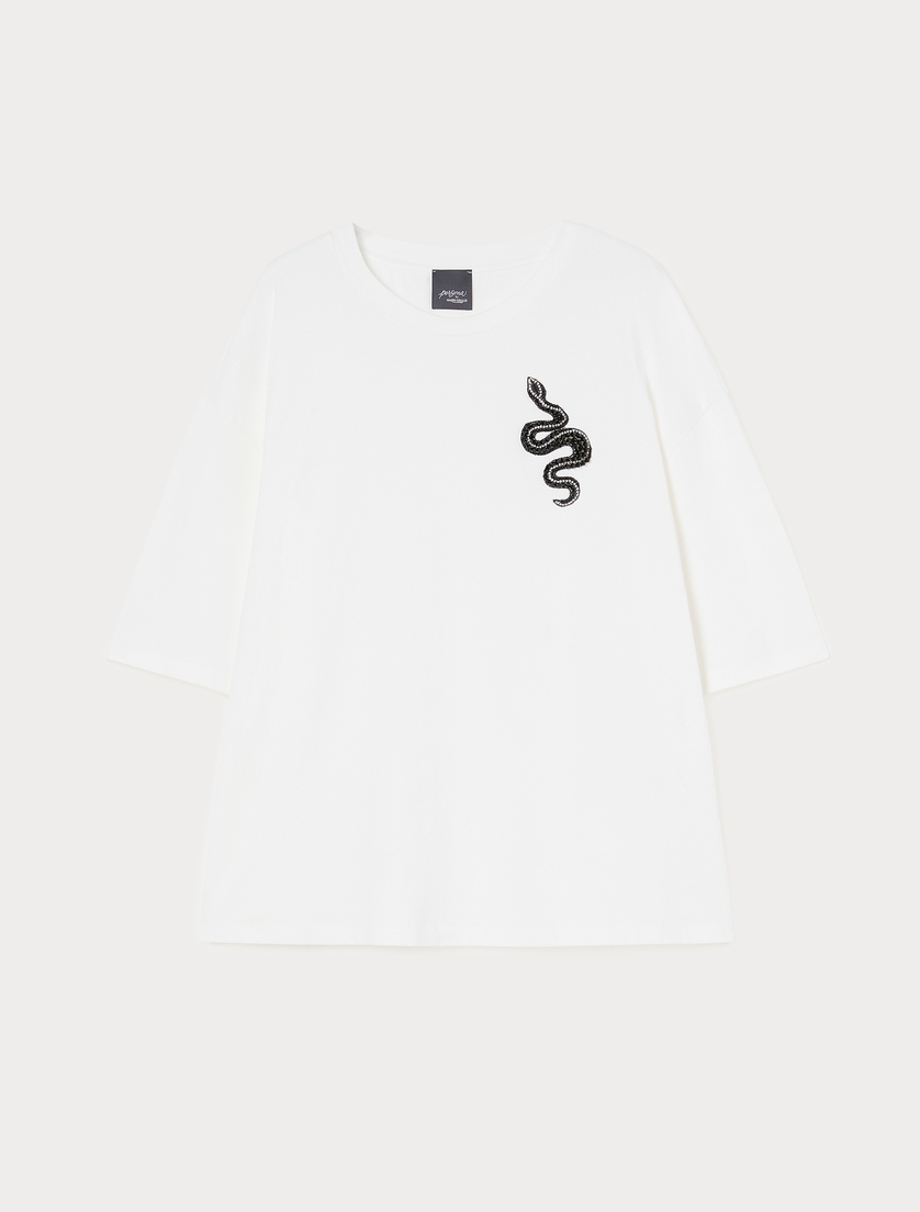 Stretch cotton jersey T-shirt - WHITE - Marina Rinaldi