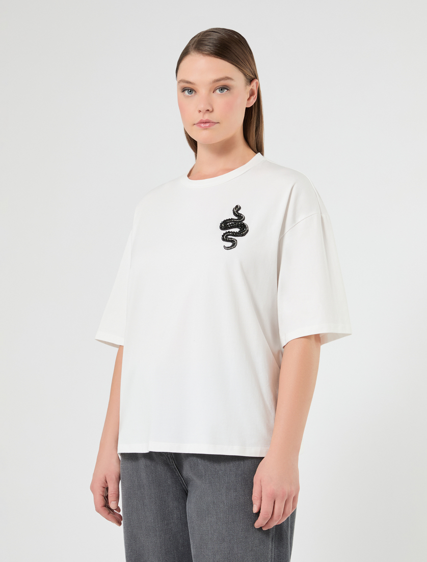 Stretch cotton jersey T-shirt - WHITE - Marina Rinaldi - 3