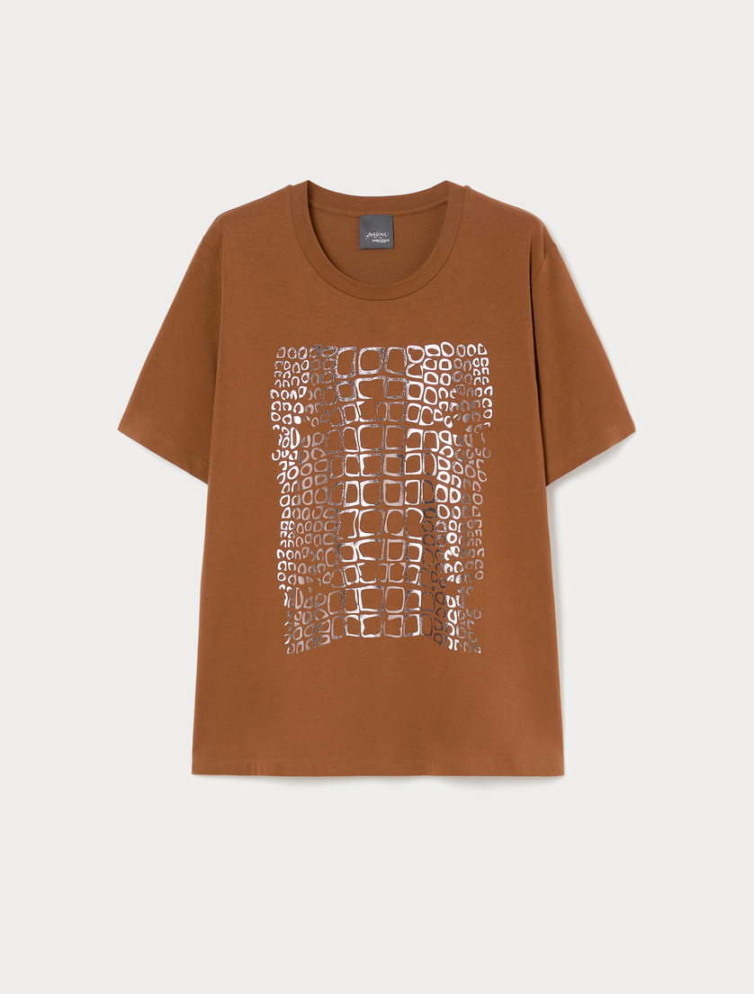 Stretch cotton jersey T-shirt - TOBACCO - Marina Rinaldi