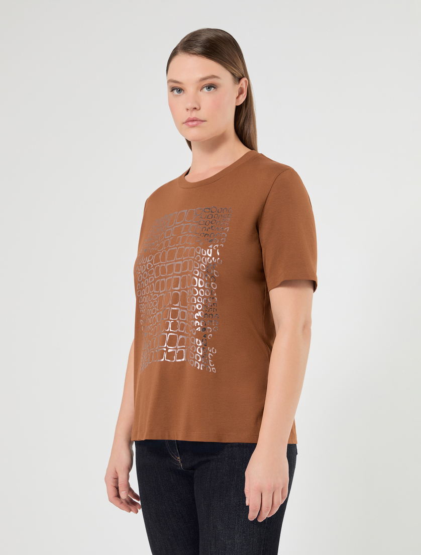Stretch cotton jersey T-shirt - TOBACCO - Marina Rinaldi - 3
