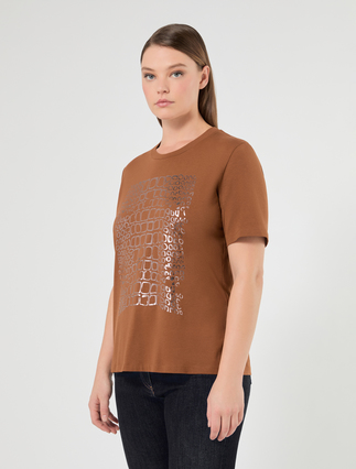 Stretch cotton jersey T-shirt - TOBACCO - Marina Rinaldi - 3