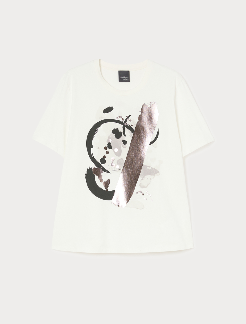 T-shirt in jersey di cotone stretch - BIANCO OTTICO - Marina Rinaldi