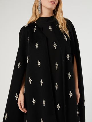 Embroidered pure wool broadcloth cape - BLACK - Marina Rinaldi - 5