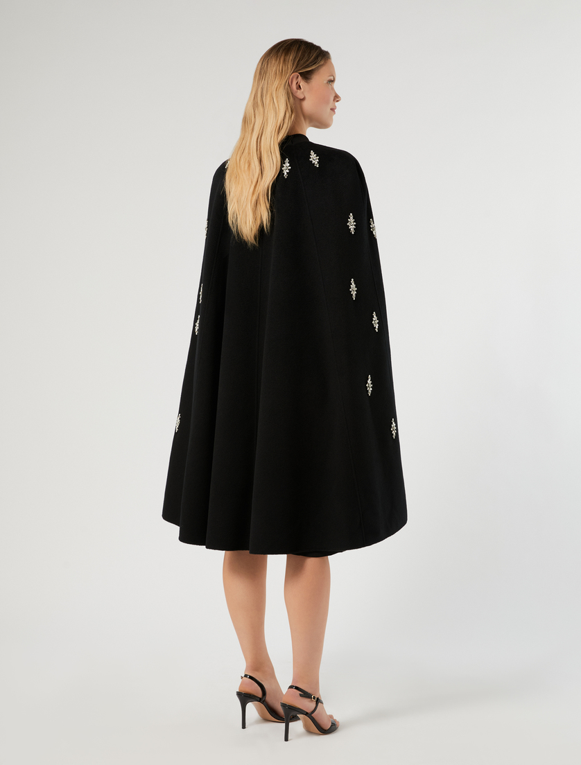 Embroidered pure wool broadcloth cape - BLACK - Marina Rinaldi - 4
