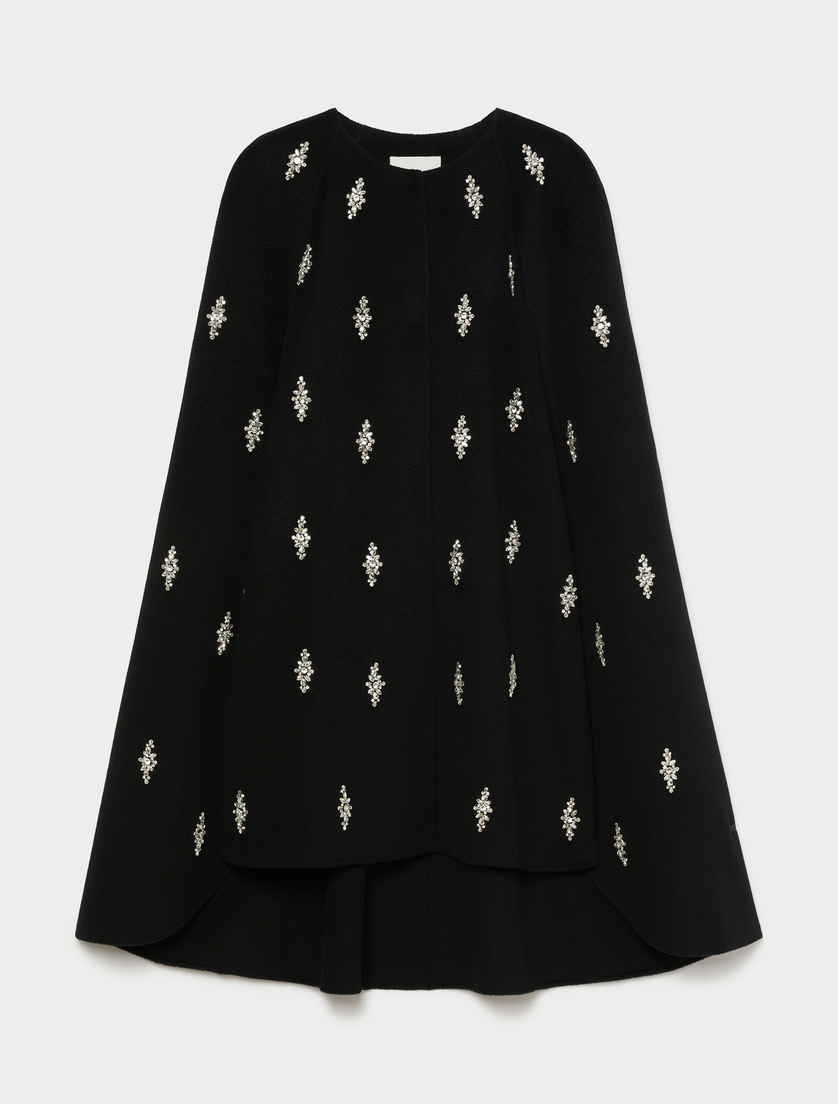 Embroidered pure wool broadcloth cape - BLACK - Marina Rinaldi