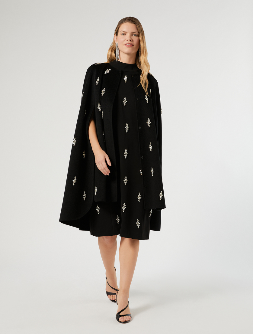 Embroidered pure wool broadcloth cape - Marina Rinaldi