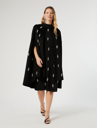 Embroidered pure wool broadcloth cape - Marina Rinaldi