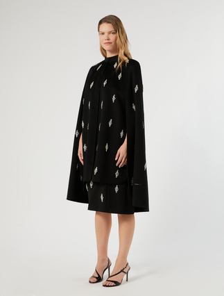 Embroidered pure wool broadcloth cape - BLACK - Marina Rinaldi - 3
