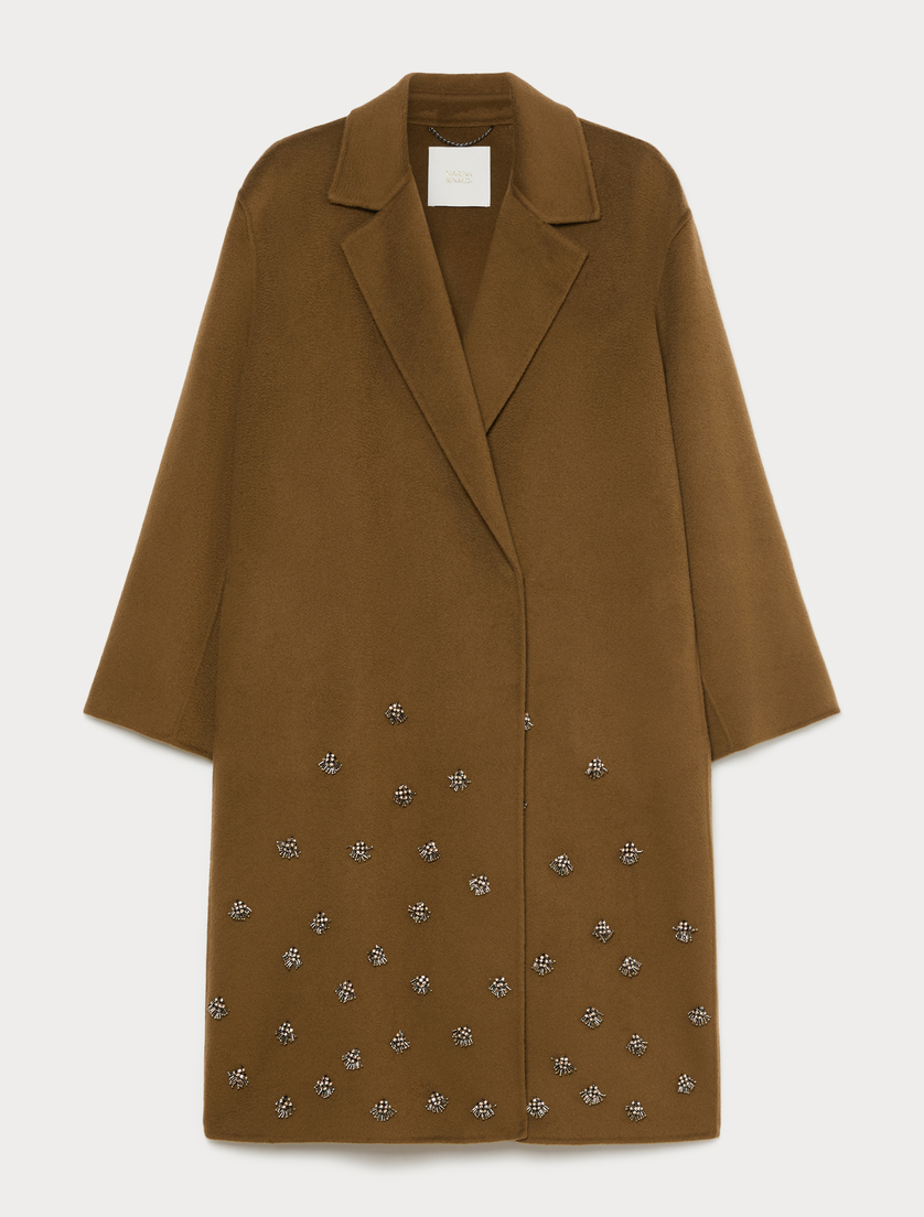 Embroidered double wool coat - KAKI - Marina Rinaldi