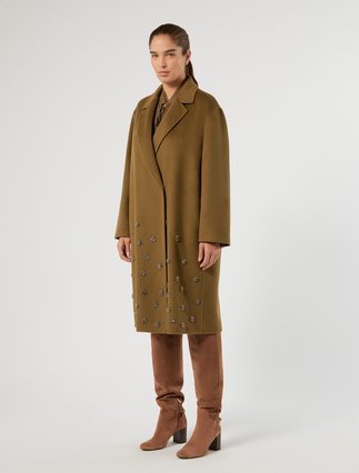Embroidered double wool coat - KAKI