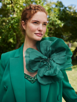 Double-breasted cady blazer jacket - EMERALD