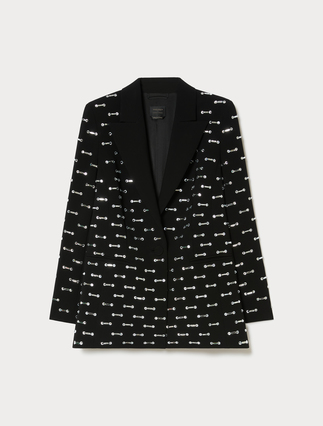 Rhinestone-detail cady blazer jacket - BLACK