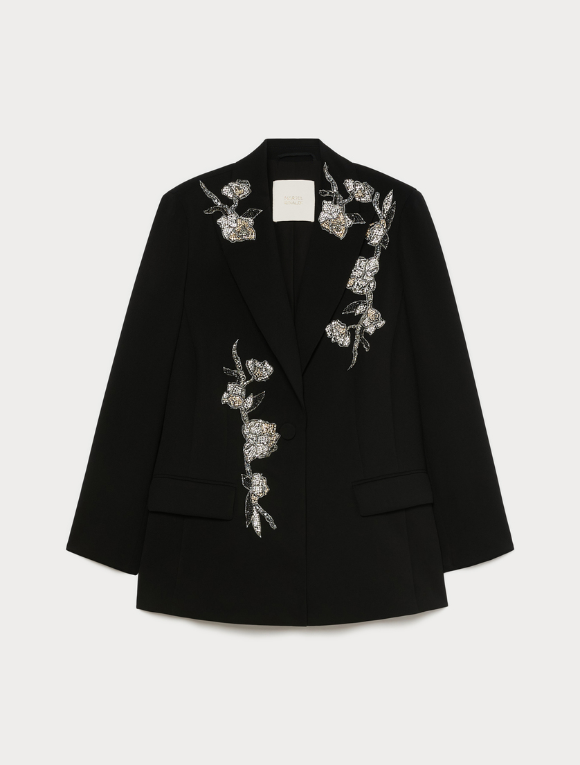 Embroidered cady blazer jacket - BLACK - Marina Rinaldi